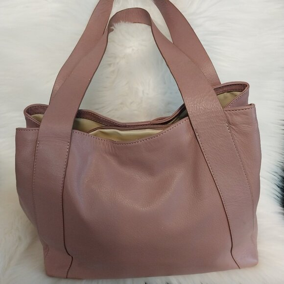 3661 Large Lucky Brand Mauve Leather Tote Bag, 13" X 10.5" X 5". - Picture 1 of 11